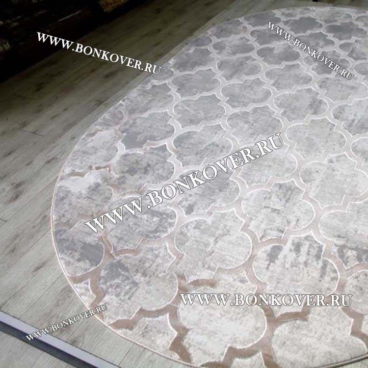 Ковер Турция Современный Дизайн 18 Серый с Бежевым Овал